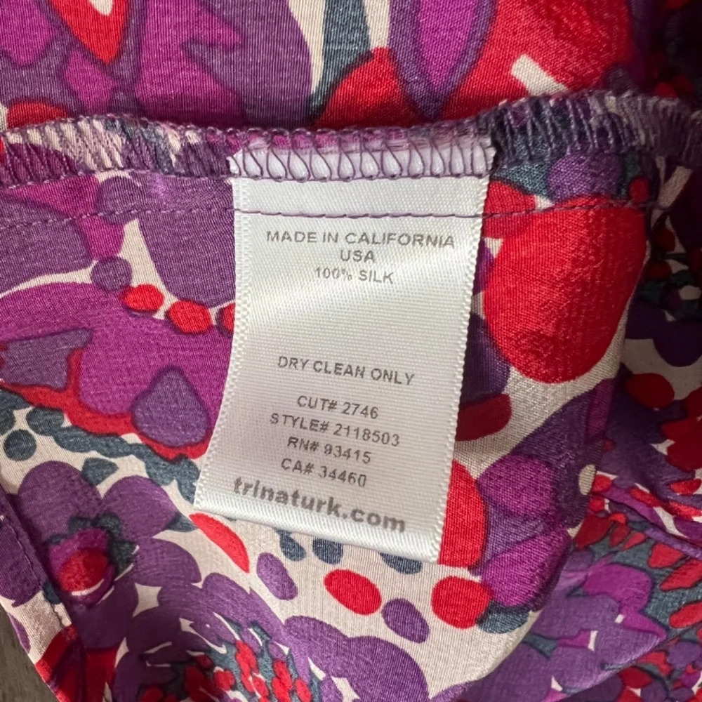 Trina Turk 100% Silk Floral Faux Wrap Blouse Red/Purple Size Small EUC - Picture 4 of 5